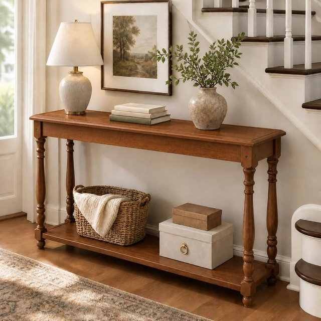 Jemairona 50" Vintage Farmhouse Console Table, Solid Wood Couch Table Behind Sofa with Storage Shelf, Long Entryway Table, Narrow Console Stand, Hallway Table for Entryway, Living Room, Vintage Brown