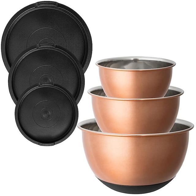 Samma Copper Mixing Bowls- Mixing Bowl Set with Stainless Steel Body- Copper with Black Silicone Bottom Mixing Bowl- Versatile Kitchen Mixing Bowls- 3 Piece Copper Mixing Bowls with Lids