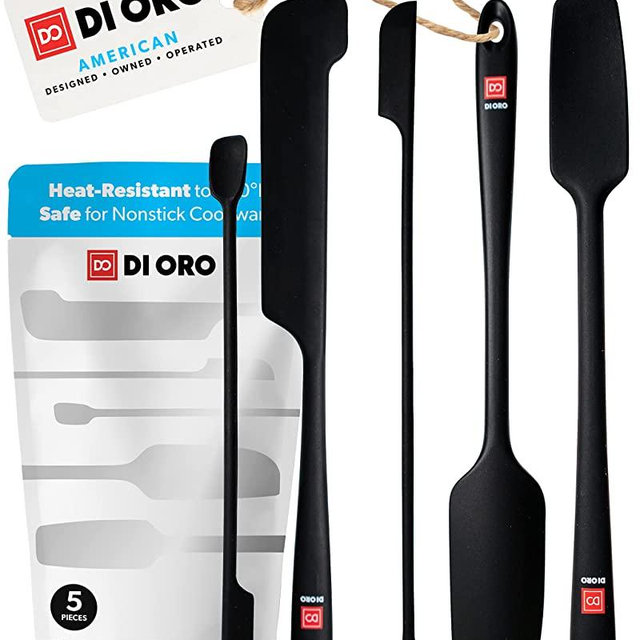 DI ORO Silicone Jar Spatulas for Scraping - Rubber Spatulas Silicone Heat Resistant - Kitchen Spatulas Nonstick Cookware Safe - Silicone Utensil Set for Blenders, Mixing, Baking, & Makeup (5pc, Black)