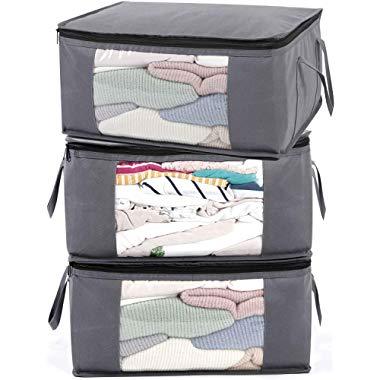 ABO Gear G01 Bins Bags Closet Organizers Sweater Clothes Storage Containers, 3pc Pack, Gray