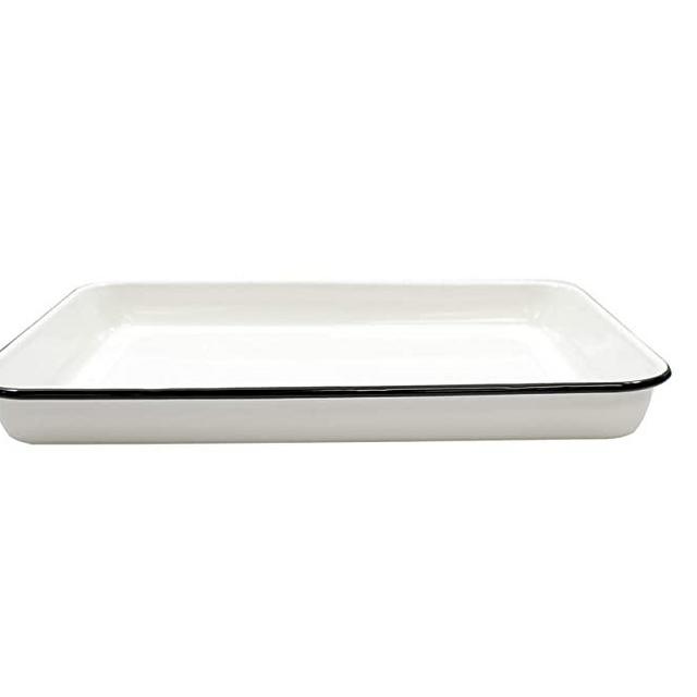 Tablecraft 80012 Enamelware Serving Tray, 16 1/4" L x 11 1/2" W x 1 1/2" H, White