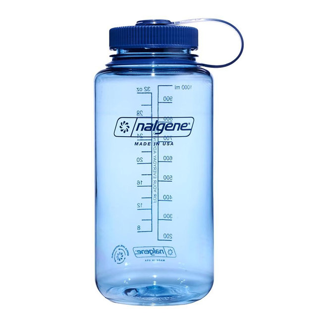 Nalgene Water Bottle - Lightweight Sustain Tritan BPA-Free Shatterproof Bottle for Backpacking, Hiking, Gym, 32 OZ, Wide Mouth, Baby Blue
