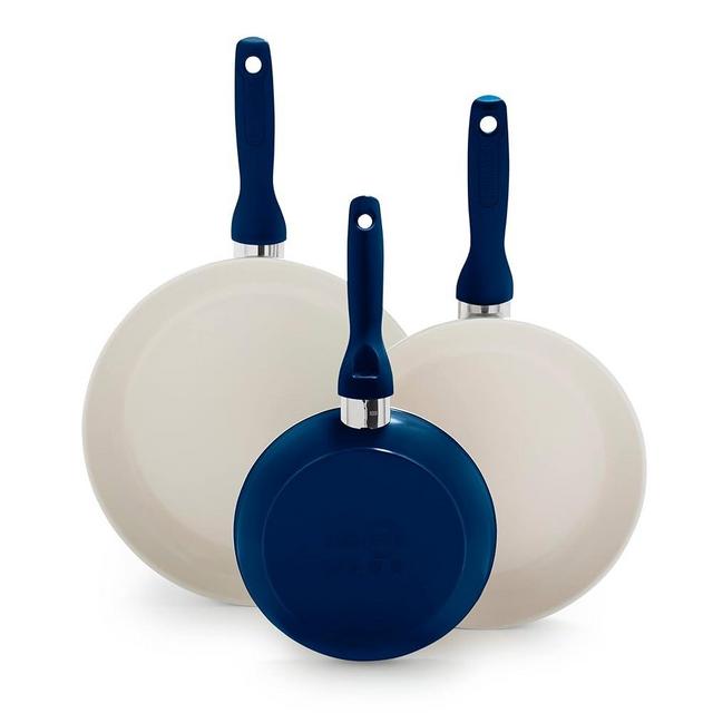 GreenPan Rio Hard Anodized Healthy Ceramic Nonstick, 7" 9.5" and 11" 3 Piece Frying Pan Skillet Set, Soft Grip Handle, PFAS-Free, Dishwasher Safe, Oven Safe, Oxford Blue