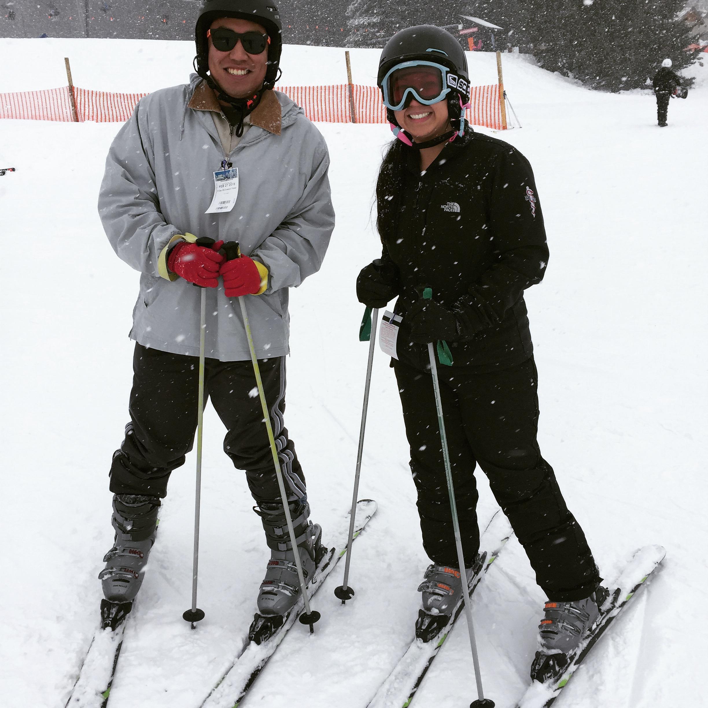 Justin is afraid of skiing, but tried it once for Cherylene