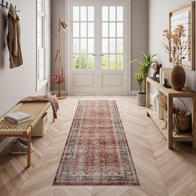 Dripex Washble Runner Rug-2x8 Distressed Hallway Runner Non-Skid Stain-Resistant Kitchen Rug Runner with Rubber Backing, Soft Low Pile Rug Carpet for Entryway Living Room Bedroom