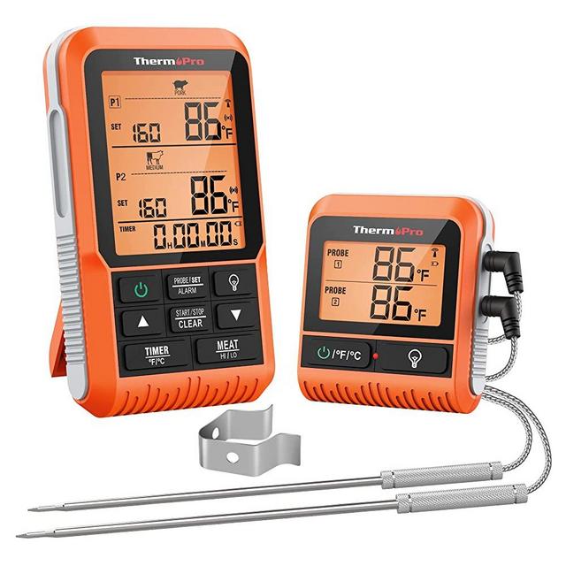 ThermoPro TP826 500FT Wireless Meat Thermometer for Cooking and Grilling, Dual Temperature Probe Food Grill Thermometer with HI/Low Alert& Kitchen Timer, IPX4 Smoker BBQ Thermometer for Oven,Smoking