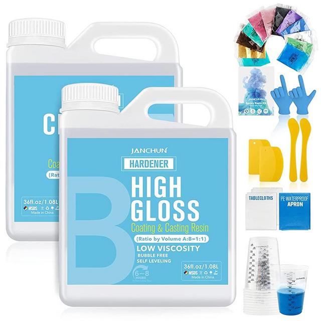 72oz Crystal Clear Epoxy Resin Kit Casting and Coating for River Table Tops, Art Resin,Jewelry Projects, DIY,Tumblers, Molds, Art Painting with 12 Mica Powders, 10×8oz Clear Measuring Cup and More