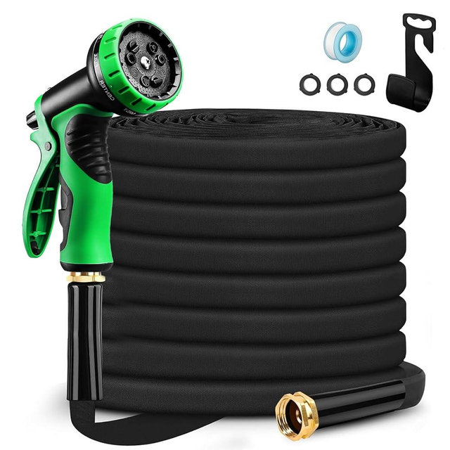 Delxo Garden Hose with Nozzle, 3/4 in. x 50 FT Non-Expanding Water Hose with Holder, Lightweight Manguera Para Jardin, Water Pipe, Durable & Easy to Use for Gardening, Car Washing & Storage
