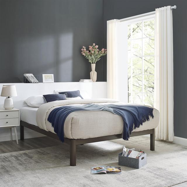 Mainstays Wood Slat Bronze Metal Platform Bed Frame, Queen
