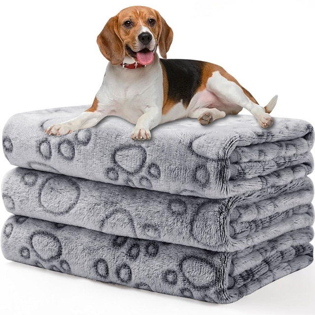 Luciphia 1 Pack 3 Blankets Fluffy Premium Fleece Pet Blanket Flannel Paw Printed Throw for Dog Cat Grey Paw Small(23"x16",Pack of 3)
