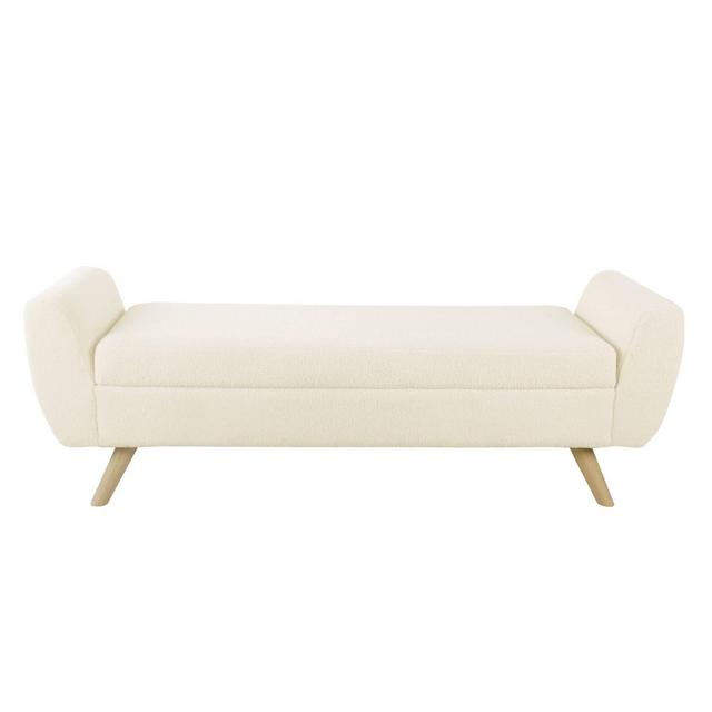 Modern Sherpa Storage Bench with Wood Legs Cream - HomePop