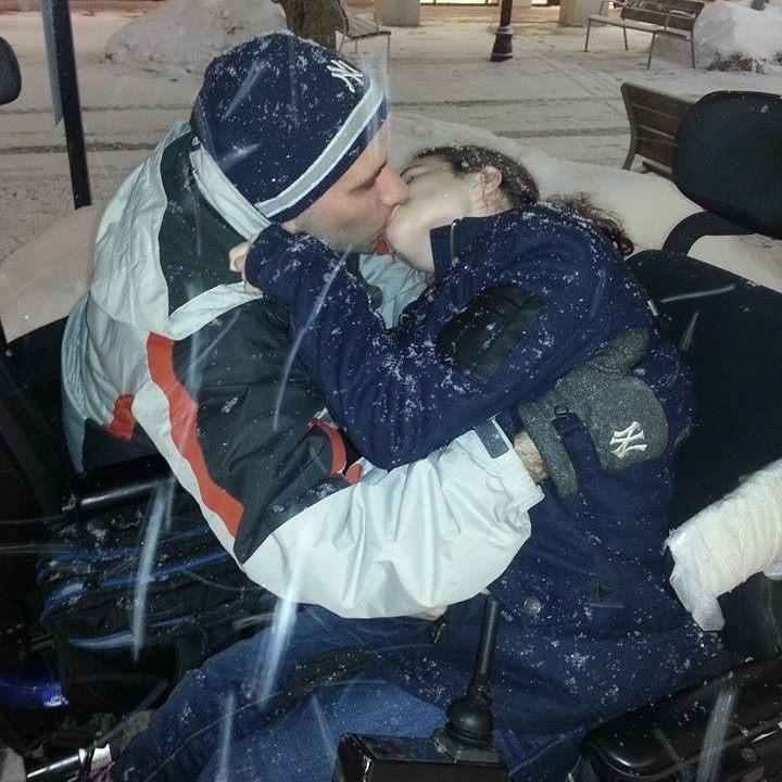 A romantic kiss in the snow