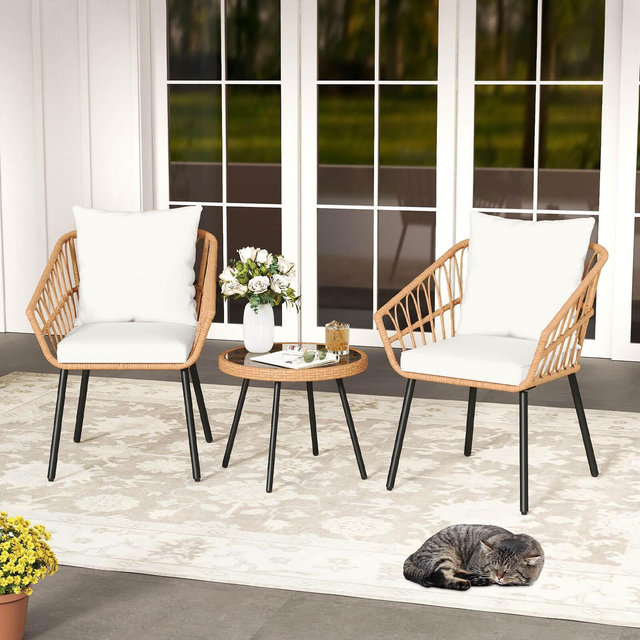 Costway 3 Piece Patio Bistro Set with Heavy Duty Metal Frame for Balcony Garden & Poolside