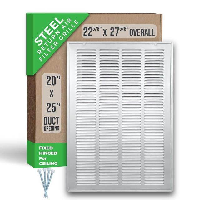 Fits 20x25 Duct Opening | Steel Return Air Filter Grille by Handua [Fixed Hinged] for 1-inch Filters | Vent Cover Grill for Sidewall and Ceiling | White | Outer Dimensions: 22 5/8"W X 27 5/8"H