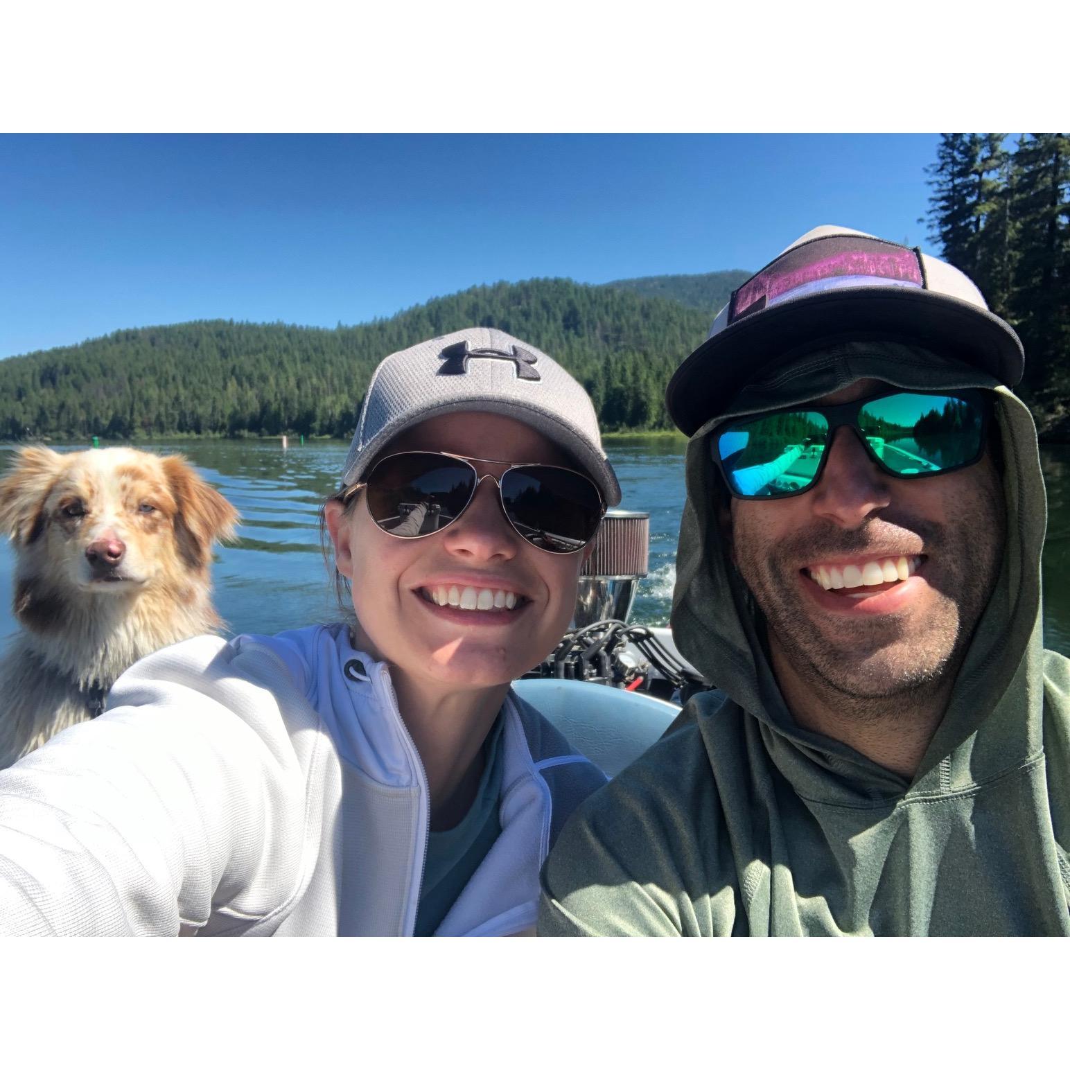 Priest Lake, Idaho boat camping trip. Summer 2020.  Got photo bombed by Leo!