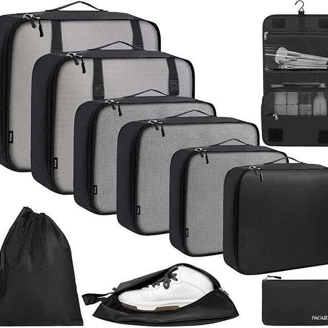 BAGAIL 10 Set Packing Cubes Various Sizes Packing Organizer for Travel Accessories Luggage Carry On Suitcase-Black