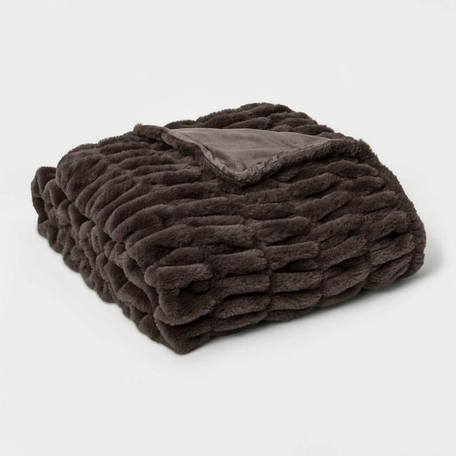 60" x 86" Faux Fur Oversized Throw Blanket Dark Gray - Threshold Signature™