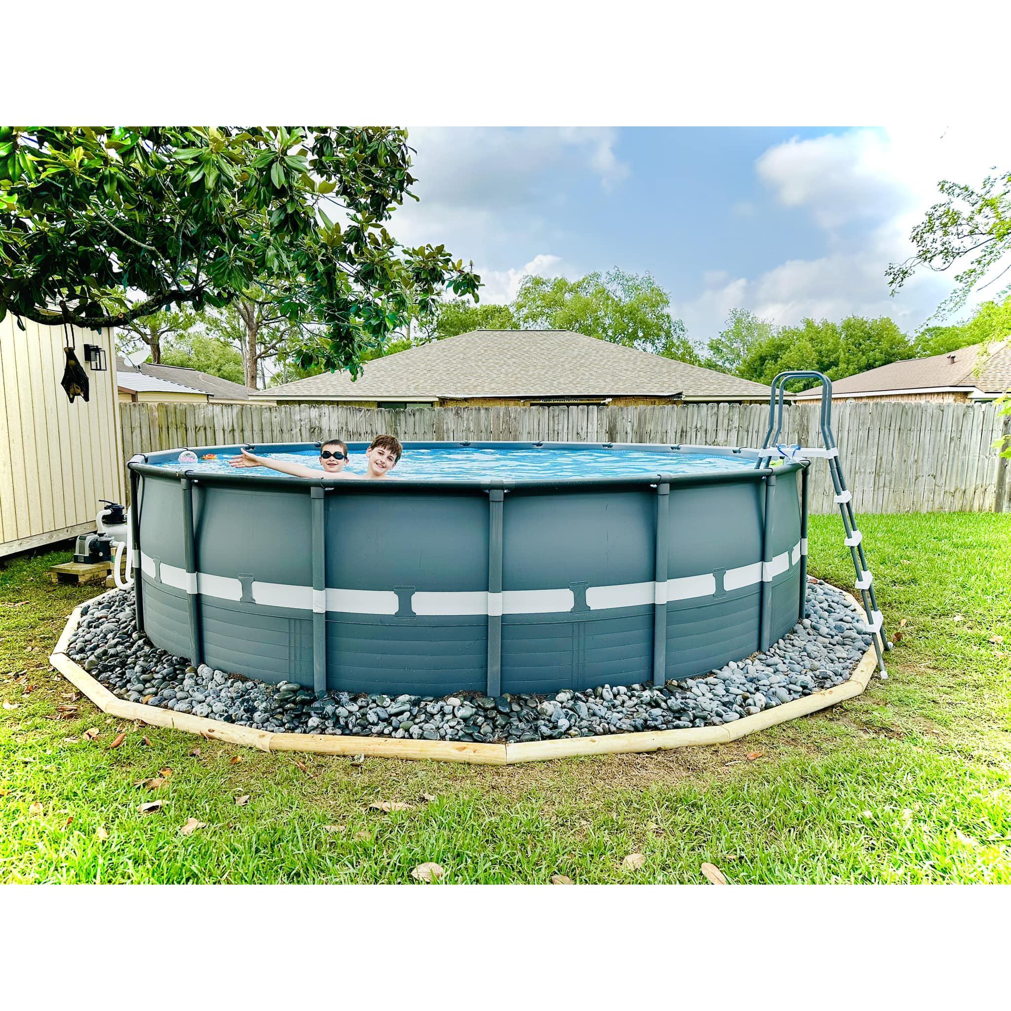 In the summer of 2024, Aaron and Kathryn worked together (90% Aaron, 10% Kathryn) to put in a pool in the backyard!