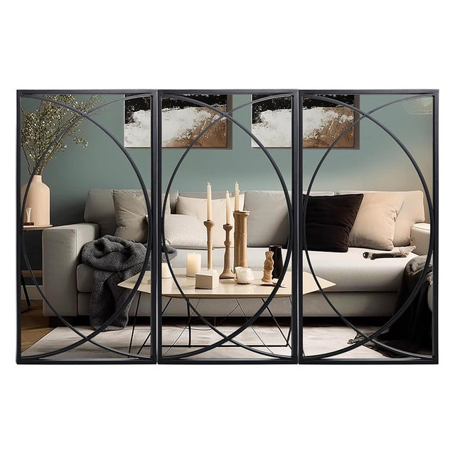 LuxenHome 3 Pieces Black Metal Rectangular Wall Mirror Set Large Vanity Mirror for Bedroom, Black Accent Metal Entryway Wall Mirror, Wall Mounted Mirror Living Room Wall Decor