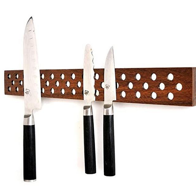 Magnetic Wooden Knife Bar Holder Strip, Cherry or Walnut, 12, 16, 20, or 24 Inch (20 Inch, Walnut)