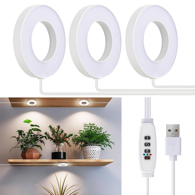 SIYOMG Ceiling Grow Lights for Indoor Plants, 144 LEDs Full Spectrum Halo LED Plant Light, with 3/9/12H Auto Timer Switch, 3 Colors,10 Dimming, Plant Lights for Small Plants, 3 Head