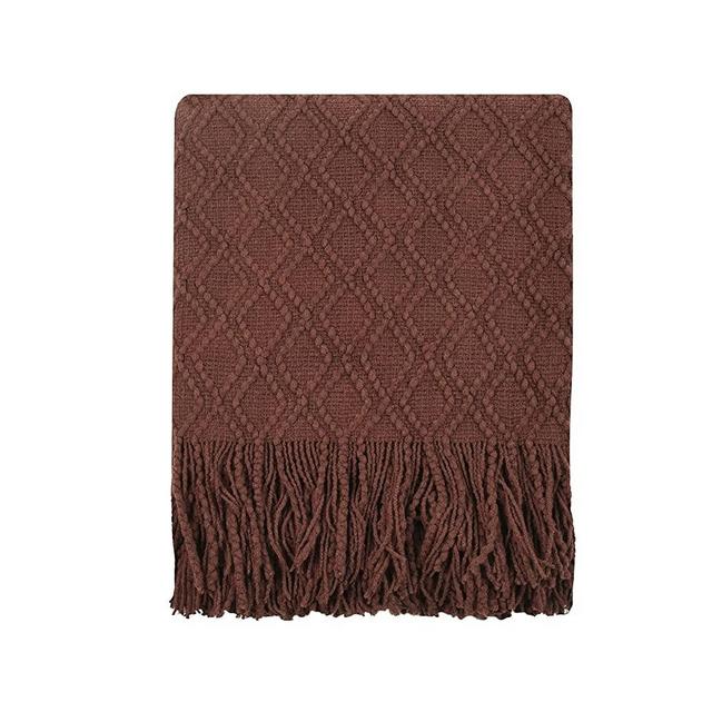 PHF Acrylic Knit Throw Blanket 50 x 60 inches, Lightweight Soft Cozy Decorative Woven Blanket with Tassels for Couch, Bed, Sofa, Chair, Home Travel, Suitable for All Seasons, Rust
