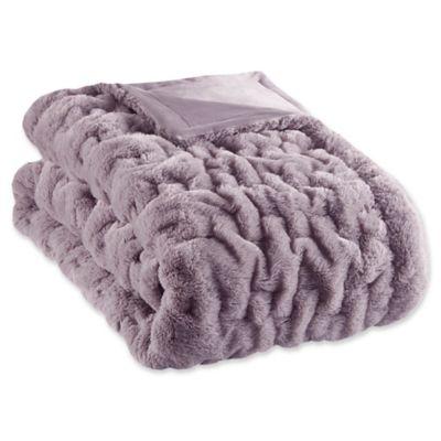 Madison Park Ruched Faux Fur Throw Blanket in Lavender