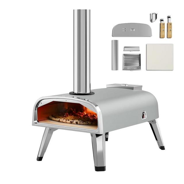 aidpiza Pizza Oven Outdoor 12" Wood Fired Pizza Ovens Pellet Pizza Stove for Outside, Portable Stainless Steel Pizza Oven for Backyard Pizza Maker Portable Mobile Outdoor Kitchen (Grey-01)