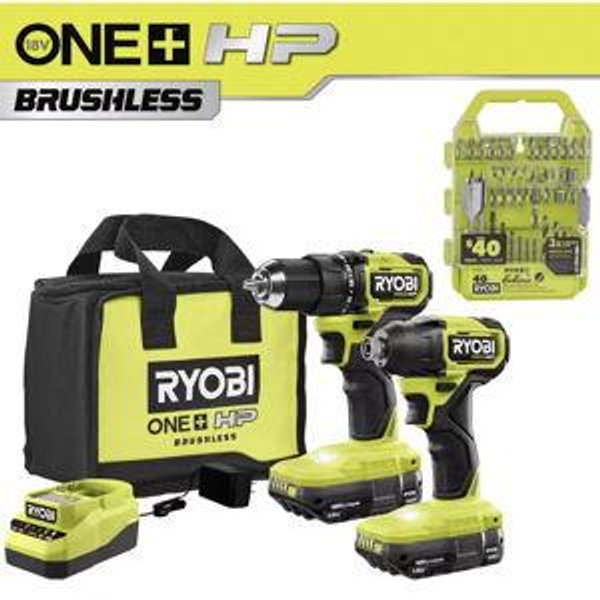 ONE+ HP 18V Brushless Cordless Compact 2-Tool Combo Kit w/(2) Batteries, Charger, Bag & Drill & Impact Drive Kit (40PC)