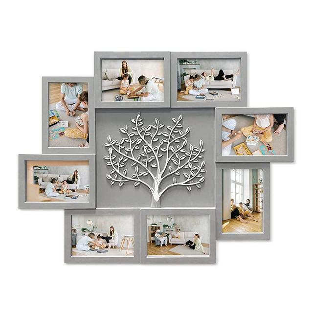 Hello Laura - 8 Photo Collage Frame for Wall 4x6 Picture Frame Collage with Tree Decor Collage Picture Frames for Wall Family Photo Frames for Home Living Room - Grey