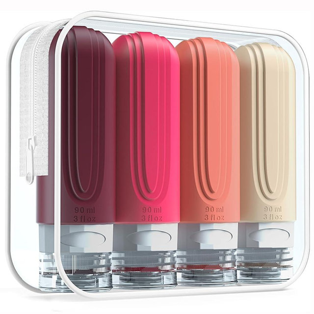 Mrsdry Travel Bottles for Toiletries, Tsa Approved 3oz Travel Size Containers BPA Free Leak Proof Refillable Liquid Silicone Squeezable Travel Accessories for Shampoo Conditioner Lotion (4 Pack)
