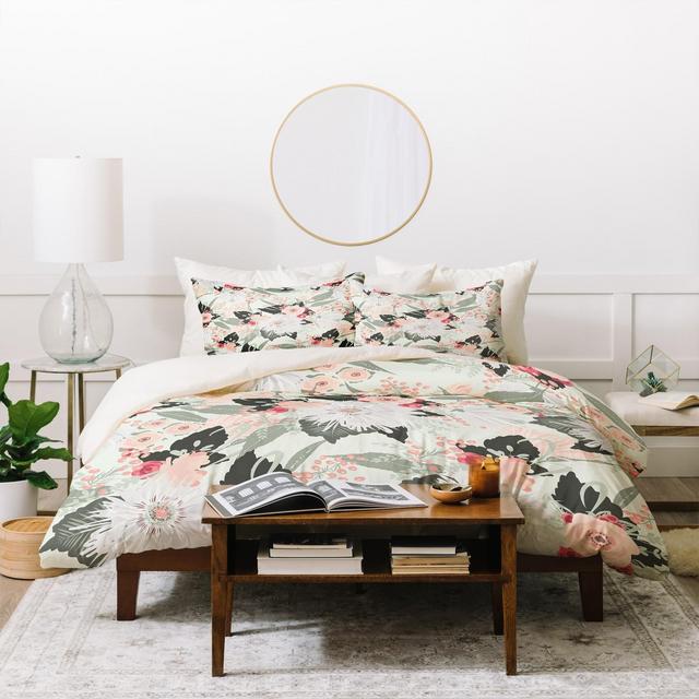 Full/Queen Floral Iveta Abolina Carmella Crème Duvet Cover Set Green - Deny Designs