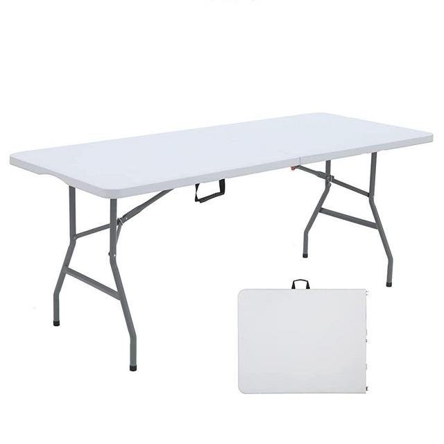 ANJONG ANJ 6FT Folding Table Portable Plastic Folding Utility Folding Table Plastic Dining Table Indoor Outdoor Camping, picnics and Parties