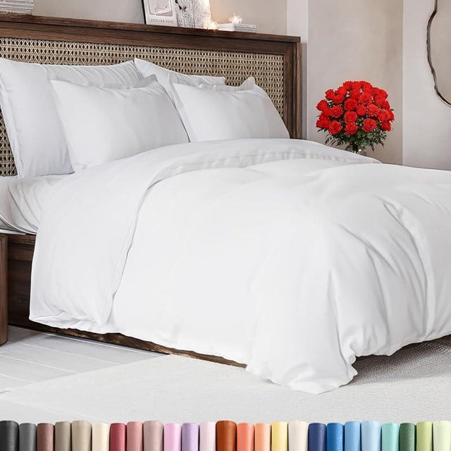 Duvet Cover King Size Set - Extra Soft King Size Duvet Cover 104 x 90 with 2 Pillow Shams - Hotel Luxury, Easy Care and Fade Free with Zipper Closures & Ties - Comfy, Breathable Bedding Set (White)