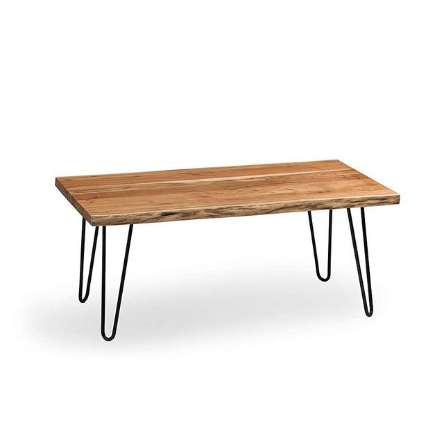 Alaterre Furniture Hairpin Natural Wood with Metal 48" Large Coffee Table, Live Edge