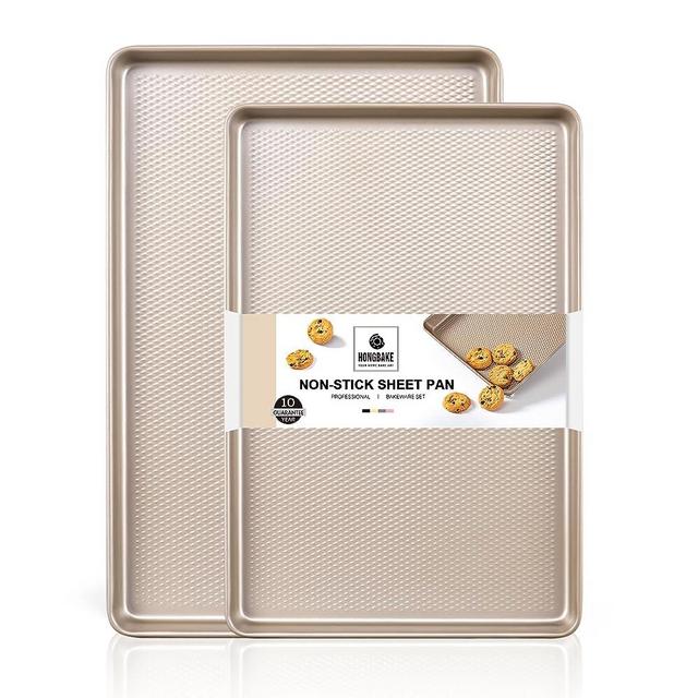 HONGBAKE 2 Pack Quarter Sheet Pans for Baking Nonstick, Commercial Cookie Sheet for Baking with Diamond Texture Surface, 57% Thicker Carbon Steel 9 x 13 Baking pan