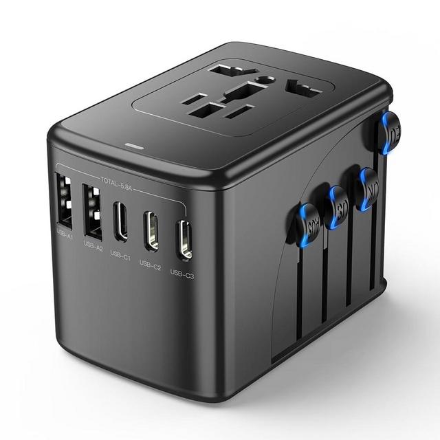 Universal Travel Adapter International Plug - European Travel Plug Adapter Worldwide US AUS EU UK Spain Germany Ireland Italy - All-in-one Travel Outlet Power Adapter with 3 USB C 2 USB A