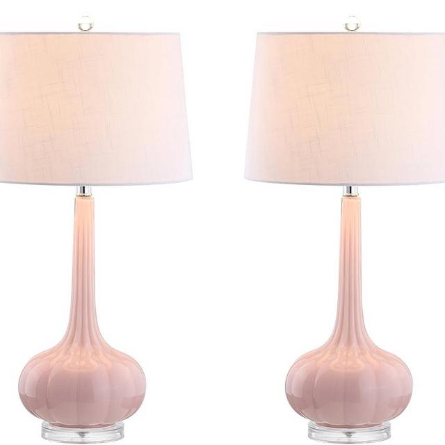 JONATHAN Y JYL1079A-SET2 Set of 2 Table Lamps Bette 28.5" Glass Teardrop LED Table Lamp Contemporary Bedside Desk Nightstand Lamp for Bedroom Living Room Office College Bookcase, Pink