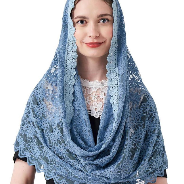 YuRongsxt Mantilla Infinity Veils Catholic Church Head Covering Floral Lace Cathedral Chapel Veil M27