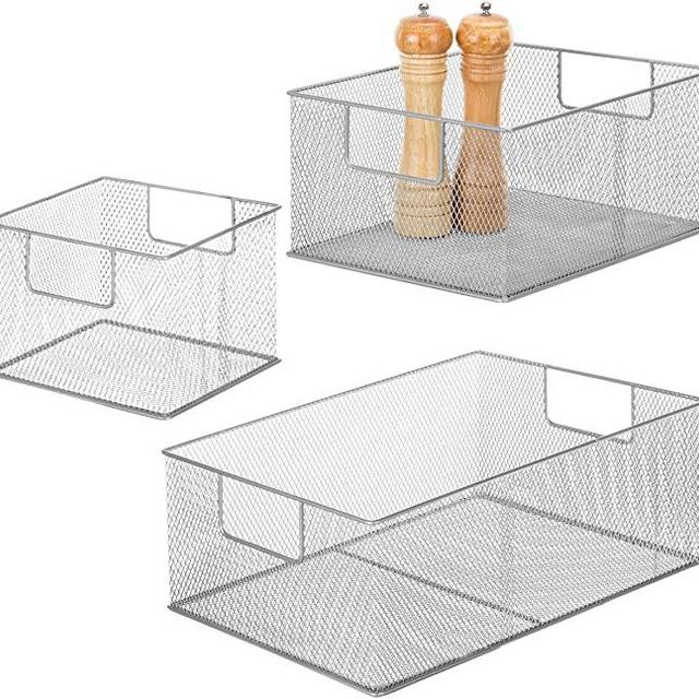 Modern Wire Nesting Storage Pantry Baskets with Handles, Shelf Bins Utility Organization, Set of 3