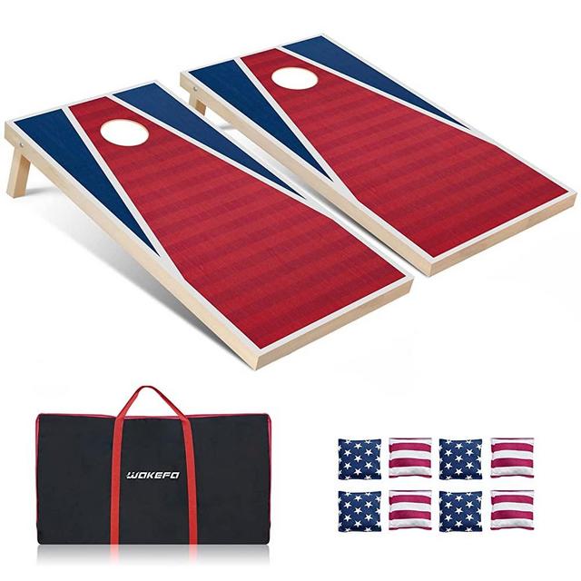 Corn Holes Outdoor Game Set: 4'x 2'/ 3'x 2' Solid Wood Cornhole Set w/ 2 Wooden Cornhole Boards 8 Corn Hole Game Toss Bags and Carrying Case, Cornhole Game for Adults/ Family in Yard Beach Camping