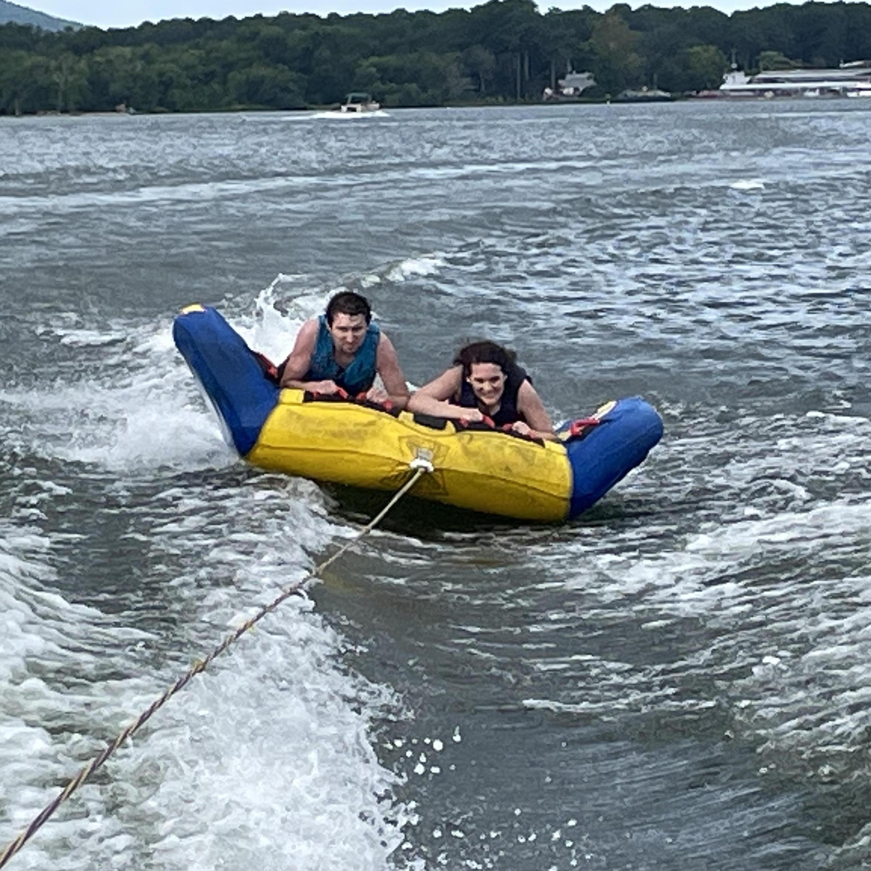 Tubing on Lake Guntersville. Laura screamed the entire time, but Matt's elbows took the worst beating :-)