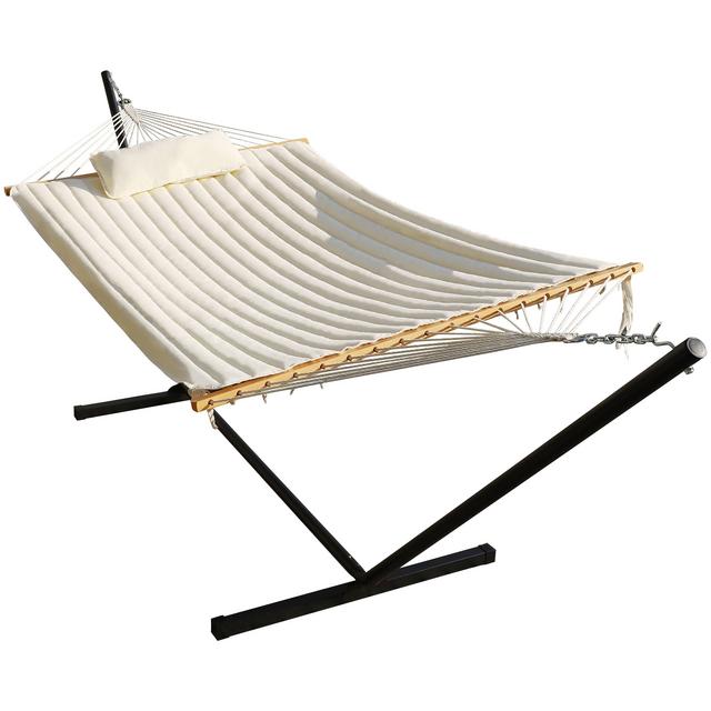 VEIKOUS Two Person Hammock 12FT with Stand and Pillow for Outdoor, White