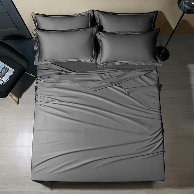 Shilucheng Bamboo 6-Piece King Size Bed Sheets Set 1800 Thread Count 16 Inch Deep Pockets Cool Eco Friendly Soft and Comforterble Wrinkle Fade and Hypoallergenic (King,Dark Grey)