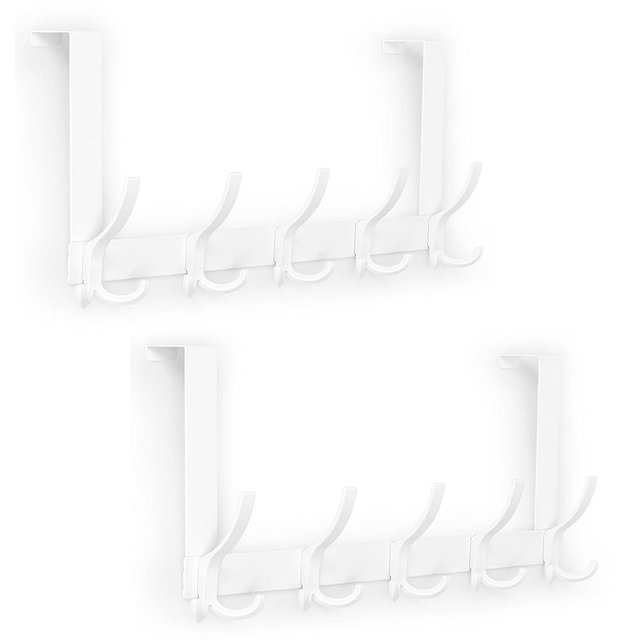 Optish Over The Door Hooks for Hanging, Over The Door Hanger with 5 Triple Coat Hooks, Over The Door Towel Rack for Bathroom, Door Hanger Hooks for Coat, Bags and Hat (White, 2 Pack)