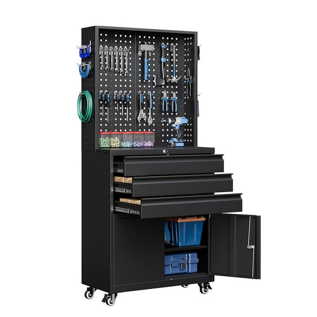 Yizosh Metal Garage Storage Cabinet with Wheels,3-Drawer Rolling Tool Cabinet with 2 Door and Adjustable Shelves,- 71" Steel Tool Cabinet for Warehouse,Garage,Workshop