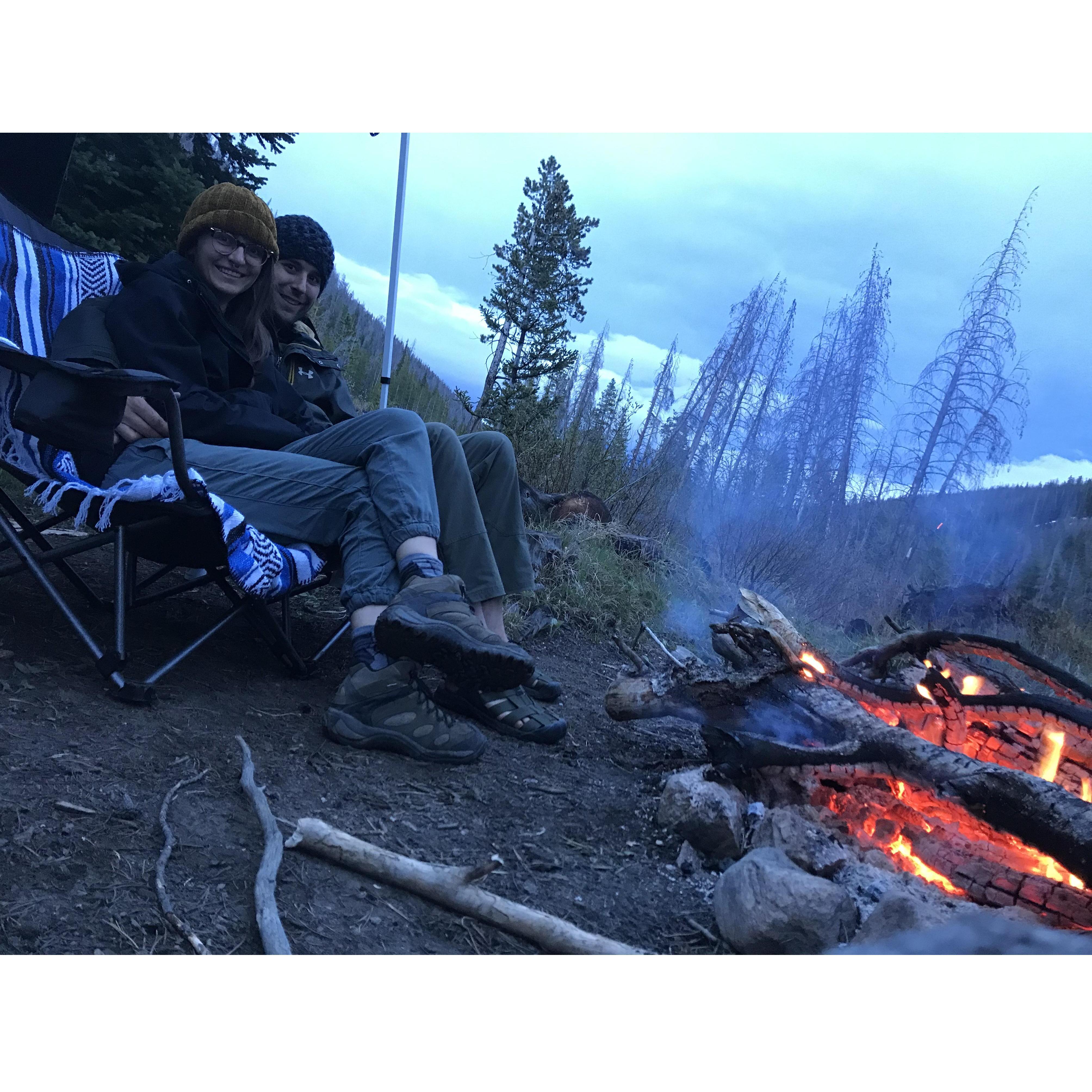 While dispersed camping in Who-knows-where, CO, Dan popped the question. 
"Do you want to get married?" -Dan 
"Well I don't know.. maybe.. WAIT, are you asking me right now?!" -Jacque