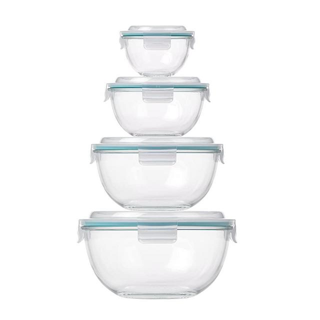 Glasslock Mixing Bowl 8pcs set with latching lid - Airtight & Leakproof mixing bowls, Space saving nesting Bowls, Microwave safe, Dishwasher safe, Meal prep, baking, storage bowl