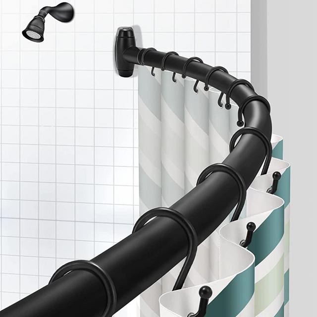 TENOVEL Curved Shower Curtain Rod, Adjustable 50-72 Inches Shower Curtain Rods for Bathroom, Expandable Stainless Steel Shower Curtain Bar Telescoping Design Exquisite Customized for Bath, Black