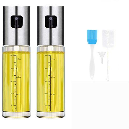 Oil Sprayer for Cooking, JoySusie Oil and Vinegar Dispenser Set with Glass Bottle and Stainless Steel, Olive Oil Soy Sauce dispenser Pump Sprayer for Kitchen, Air Fryer, BBQ, Making Salad, Baking (2 P